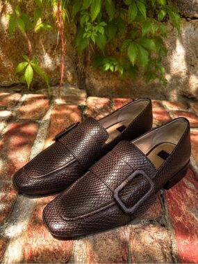 LOUISE ET CIE Brown Leather Square Toe Buckle Casual Luxury Loafers, 8